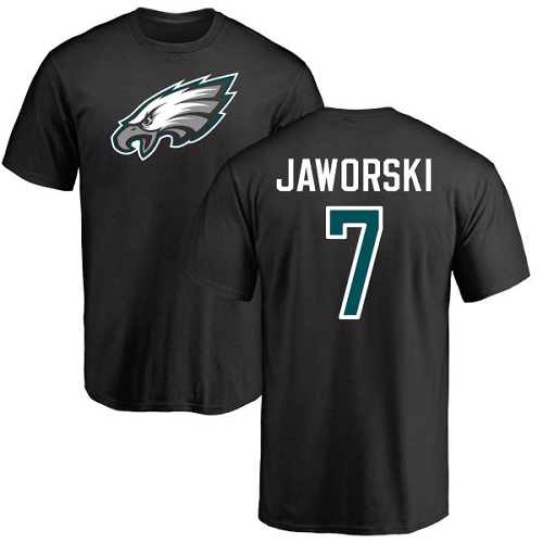 Men Philadelphia Eagles #7 Ron Jaworski Black Name and Number Logo NFL T Shirt->philadelphia eagles->NFL Jersey